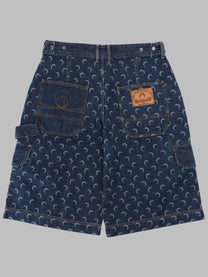Marine Serre Men's Shorts in Denim Con Stampa All over Blue