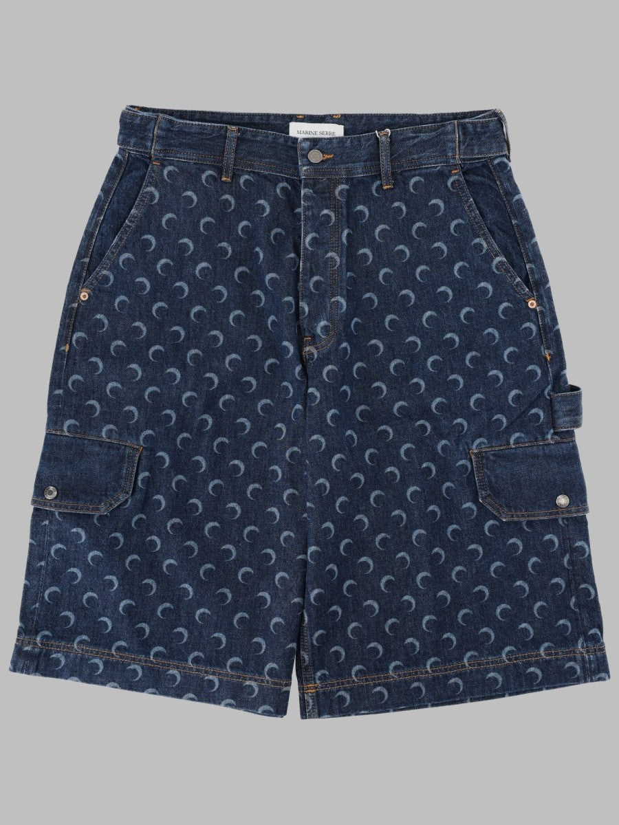 Marine Serre Men's Shorts in Denim Con Stampa All over Blue