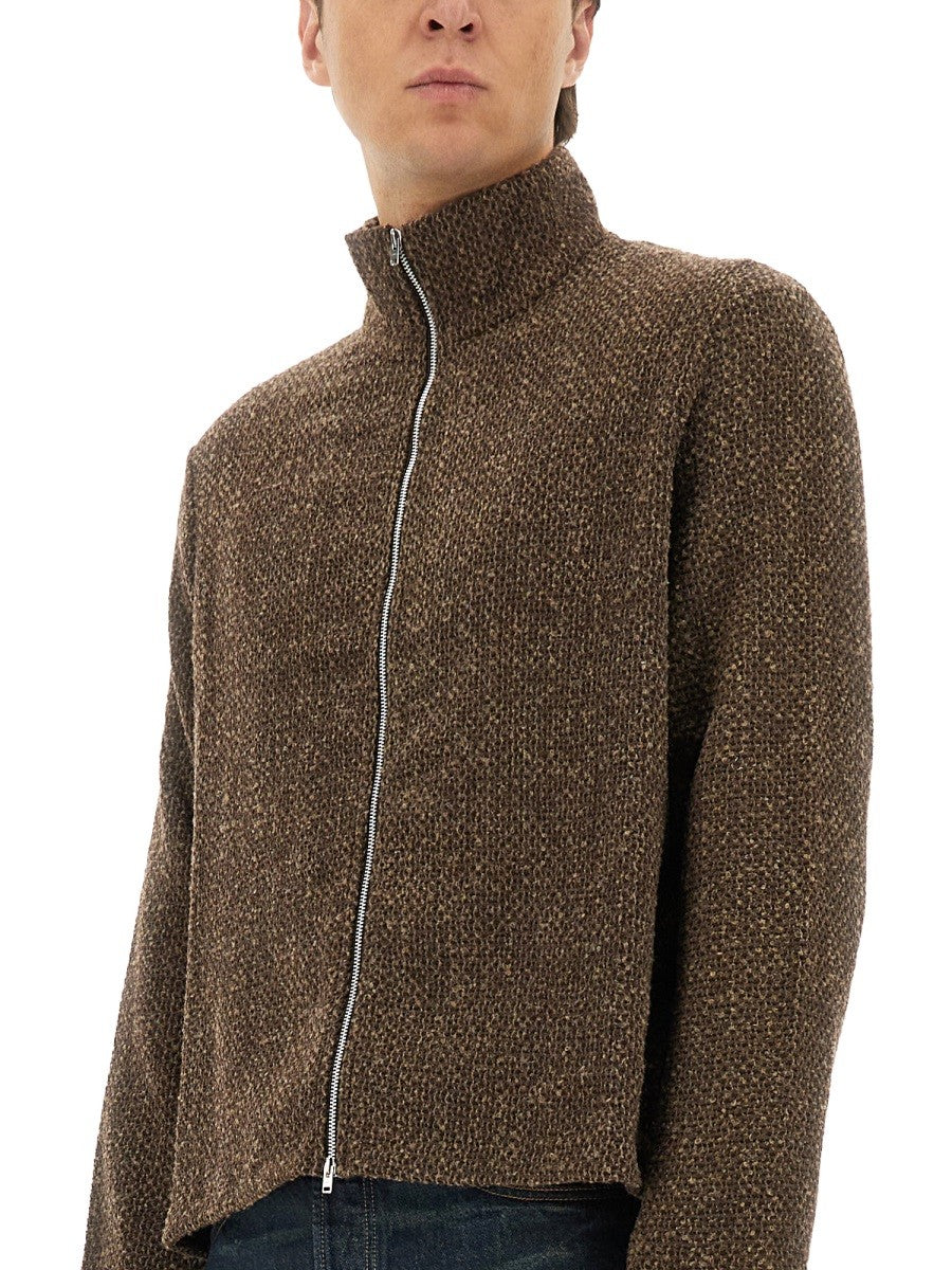 Our Legacy Men's Shrunken Zippered Sweatshirt Brown