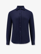 Brunello Cucinelli Men's Silk and Cotton Blend Shirt Blue