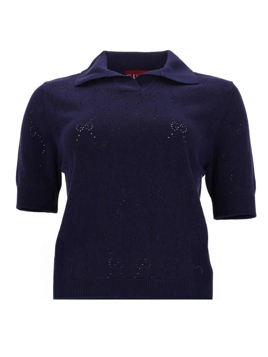 Gucci Women's Silk and Cotton Polo Shirt Blue