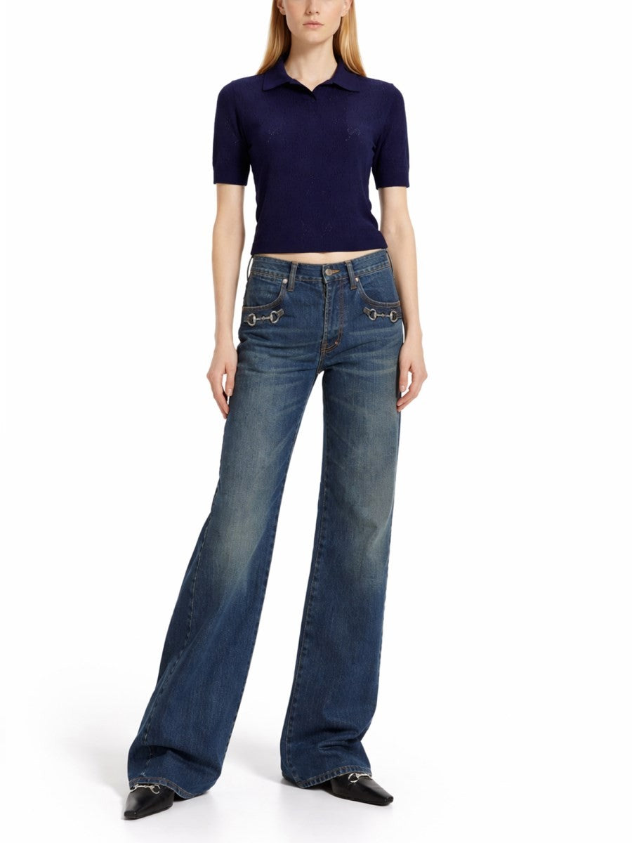 Gucci Women's Silk and Cotton Polo Shirt Blue