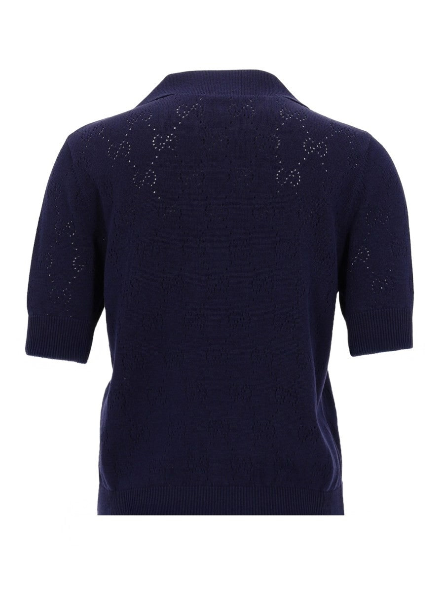 Gucci Women's Silk and Cotton Polo Shirt Blue