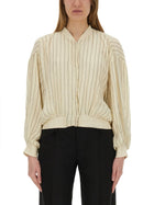 Alysi Women's Silk Bomber Jacket White