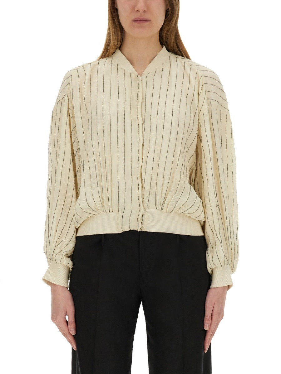 Alysi Women's Silk Bomber Jacket White