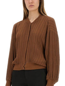 Alysi Women's Silk Bomber Jacket Brown Alysi