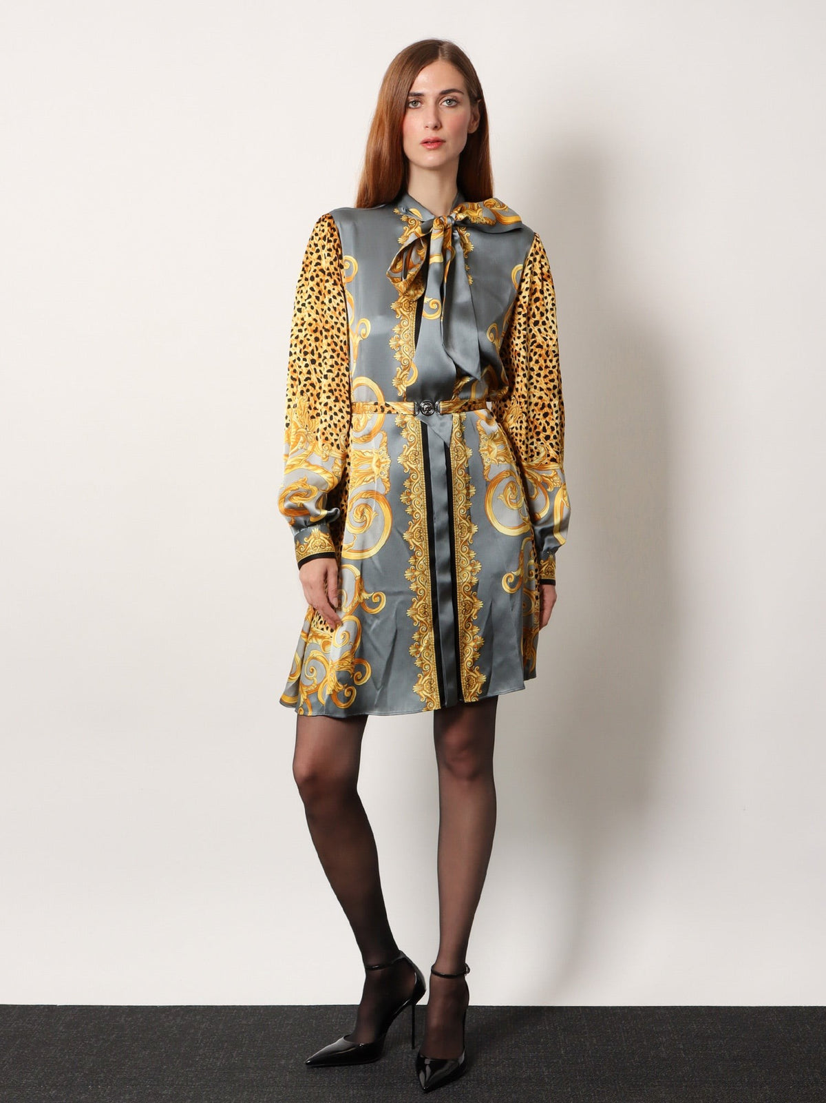 Versace Women's Silk Chemisier Dress Grey