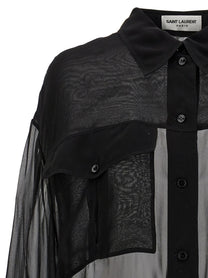 Saint Laurent Silk Muslin Shirt Black, view 3