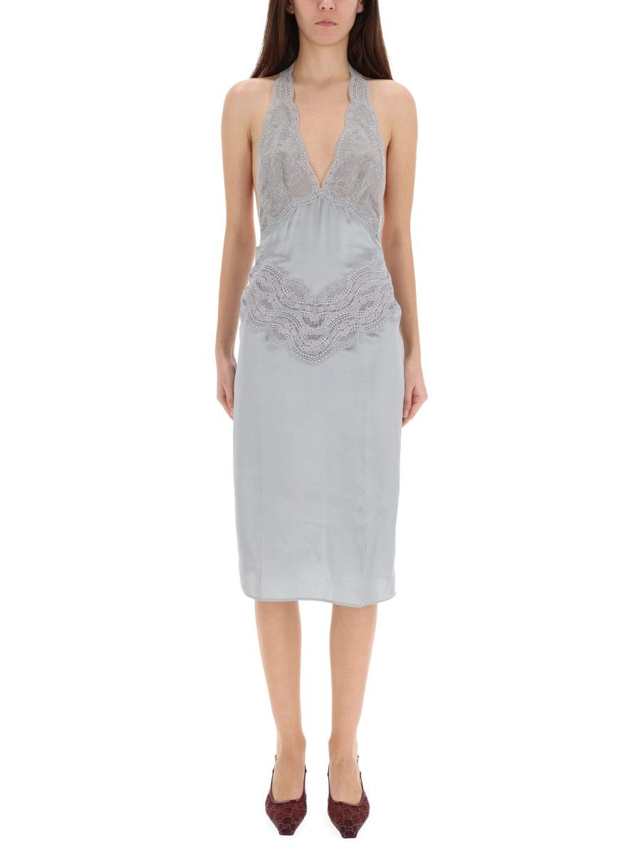 Gucci Women's Silk Satin Dress Grey