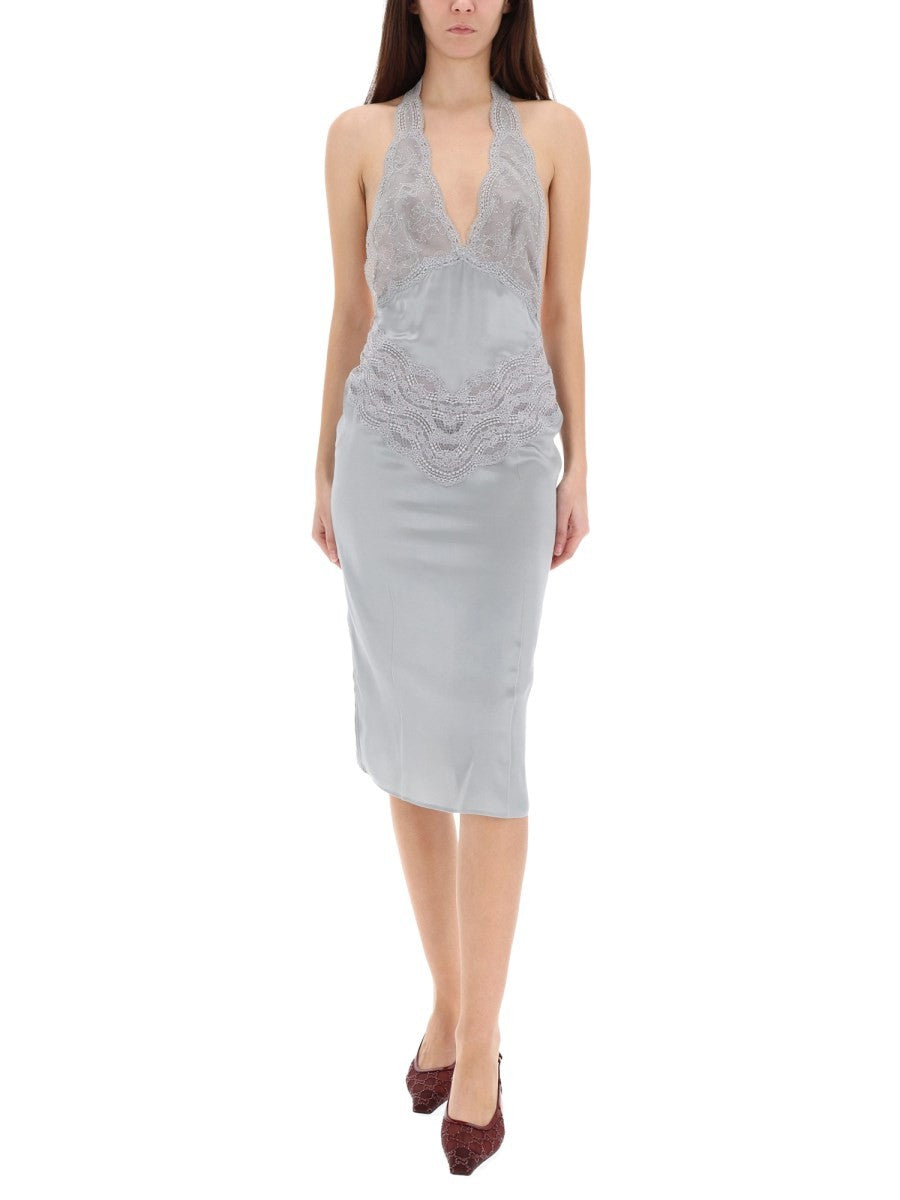 Gucci Women's Silk Satin Dress Grey