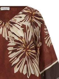 Brunello Cucinelli Silk Scarf Blouse Red, view 3
