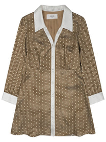 Celine Women's Silk Twill Mini Shirt Dress Brown