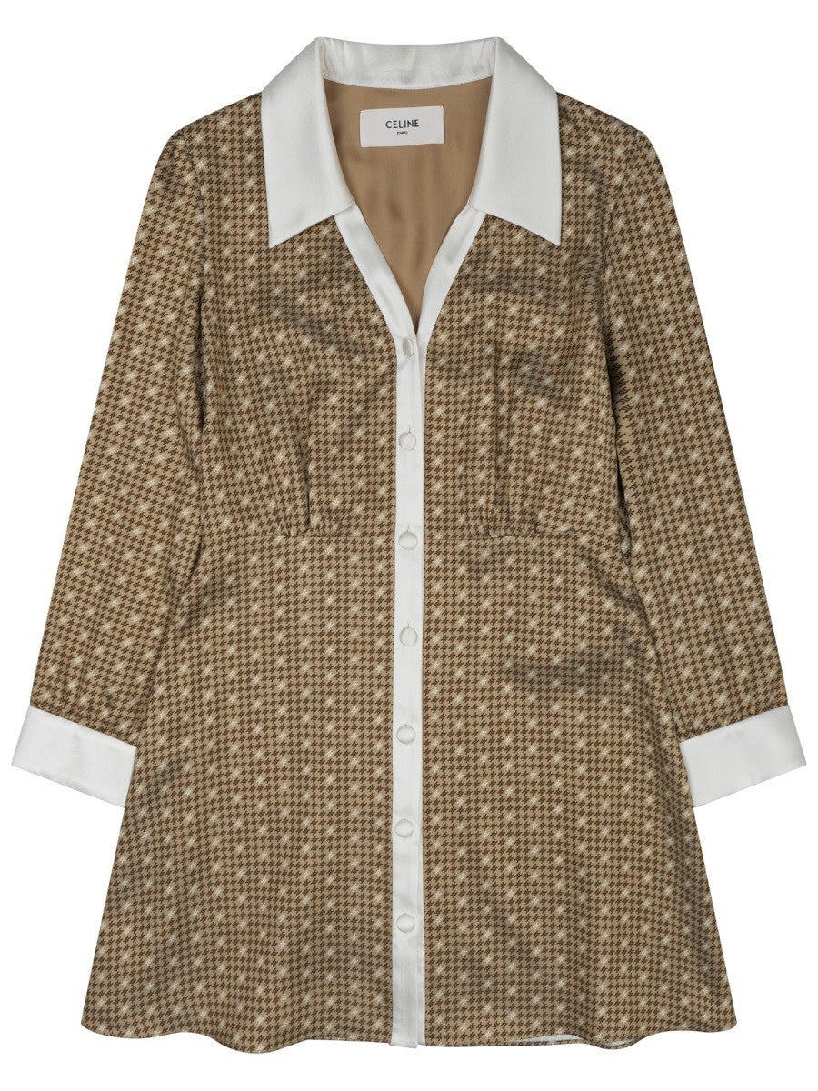Celine Women's Silk Twill Mini Shirt Dress Brown