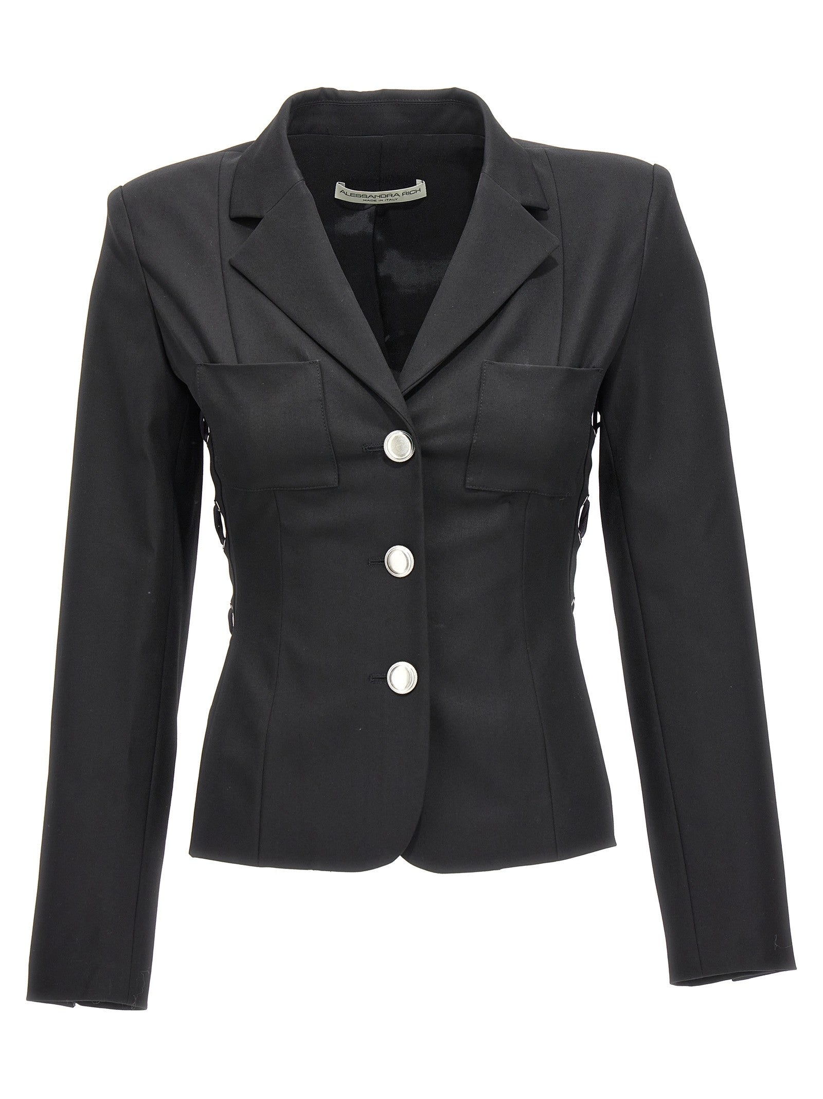 Alessandra Rich Single Breast Lace up Blazer Jacket Black