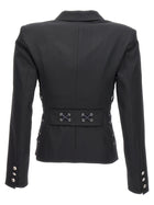 Alessandra Rich Single Breast Lace up Blazer Jacket Black, view 2