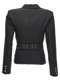 Alessandra Rich Single Breast Lace up Blazer Jacket Black