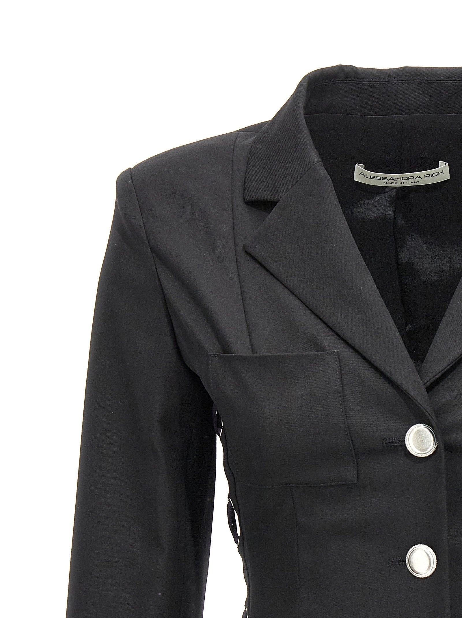Alessandra Rich Single Breast Lace up Blazer Jacket Black