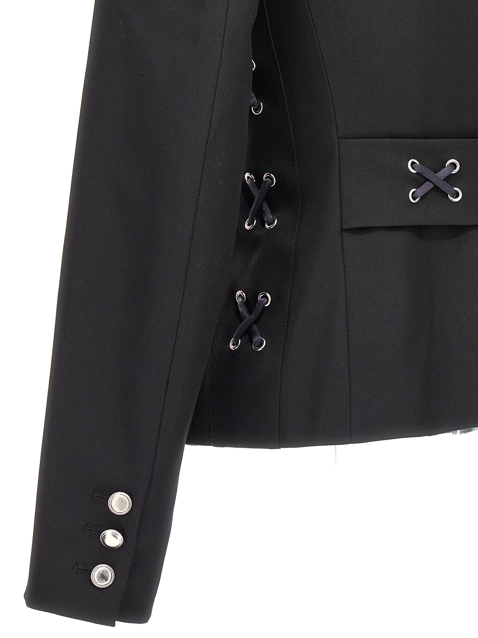 Alessandra Rich Single Breast Lace up Blazer Jacket Black