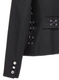 Alessandra Rich Single Breast Lace up Blazer Jacket Black