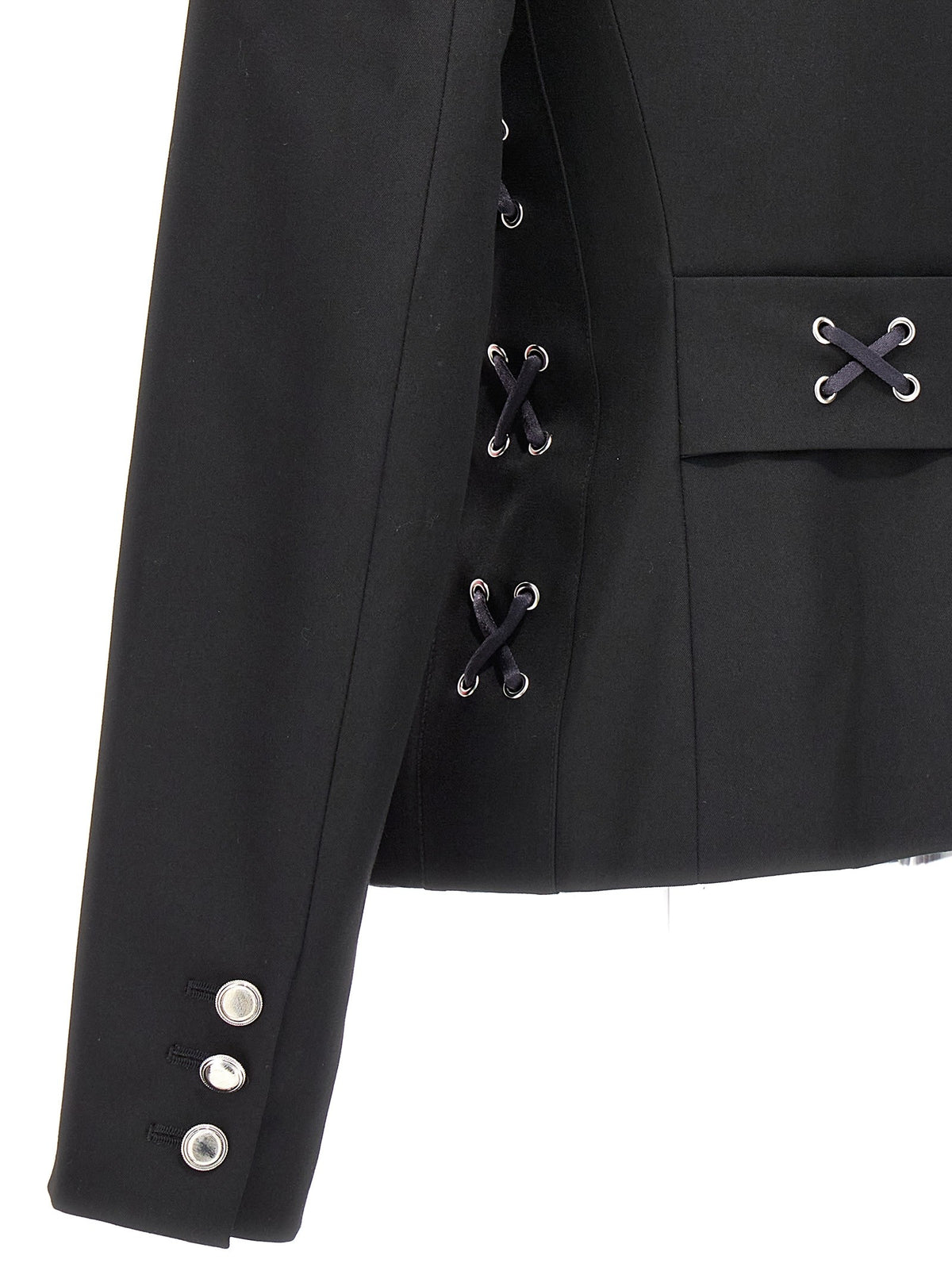 Alessandra Rich Single Breast Lace up Blazer Jacket Black, view 4
