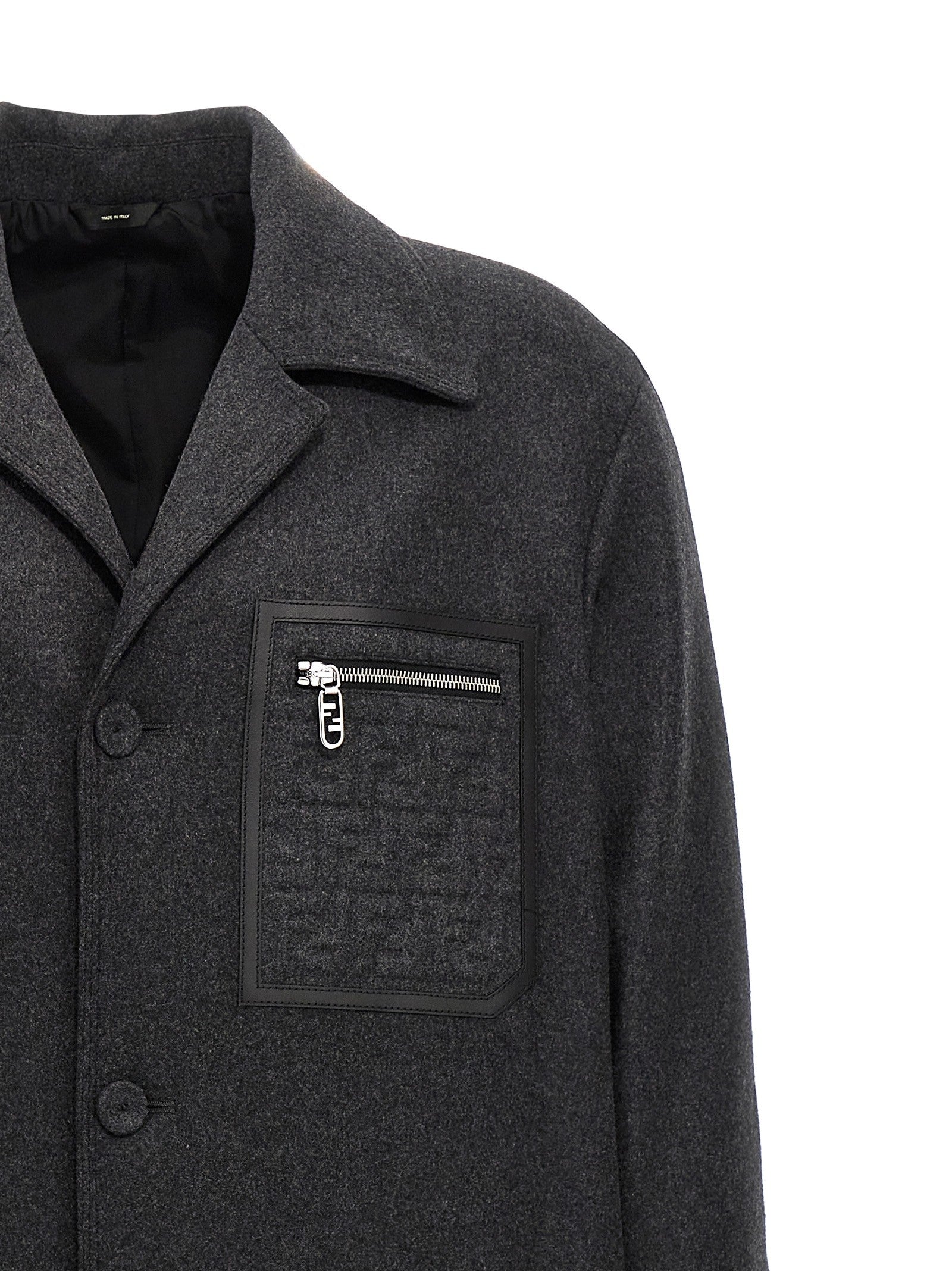 Fendi Single Breasted Cashmere Coat Grey