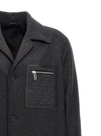 Fendi Single Breasted Cashmere Coat Grey