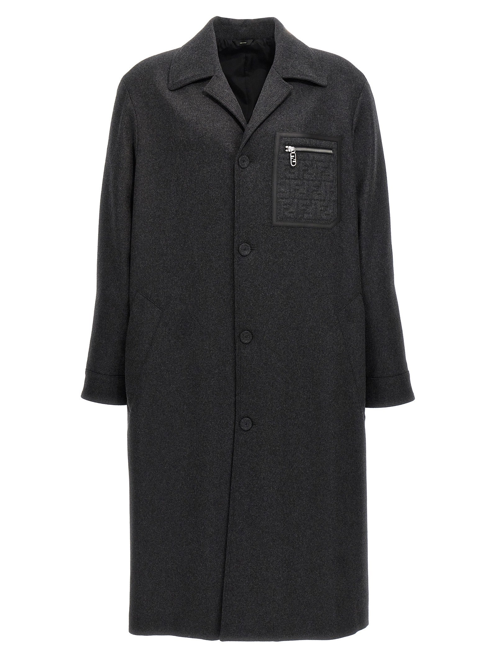 Fendi Single Breasted Cashmere Coat Grey