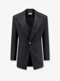 Saint Laurent Men's Single Breasted Certified Wool Blazer Black