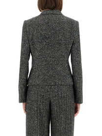 Dolce &amp; Gabbana Women's Single Breasted Jacket in Wool Blend Dot Grey