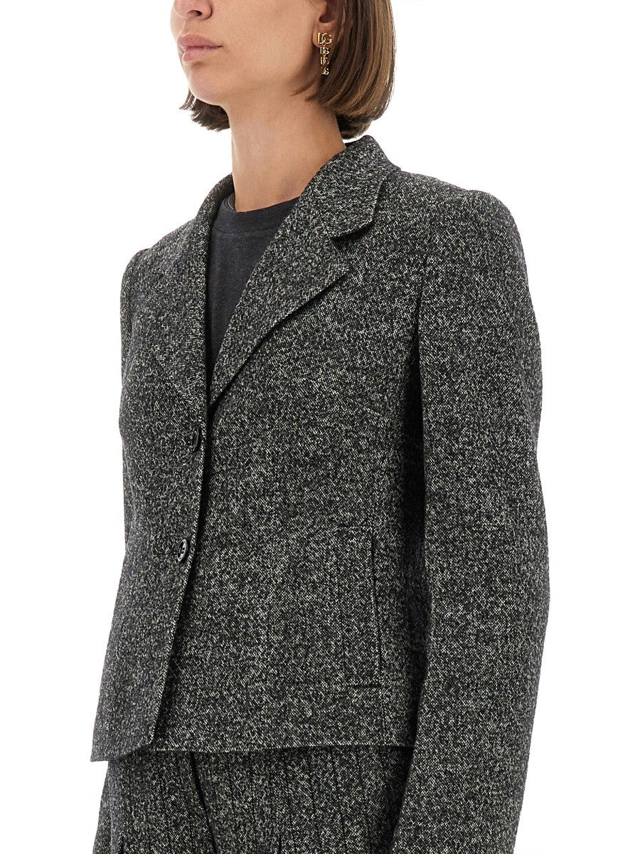 Dolce &amp; Gabbana Women's Single Breasted Jacket in Wool Blend Dot Grey