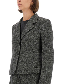 Dolce &amp; Gabbana Women's Single Breasted Jacket in Wool Blend Dot Grey