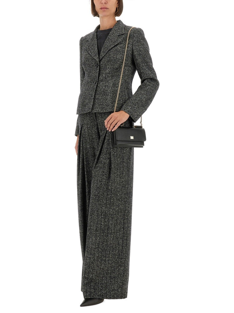 Dolce &amp; Gabbana Women's Single Breasted Jacket in Wool Blend Dot Grey