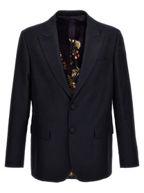 ETRO Single Breasted Jacquard Blazer Blue