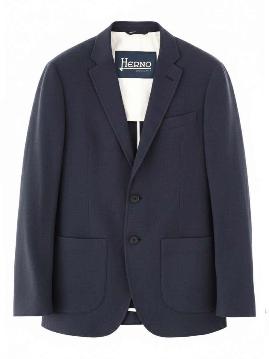 Herno Men's Single Breasted Linen Jacket Blue
