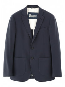 Herno Men's Single Breasted Linen Jacket Blue