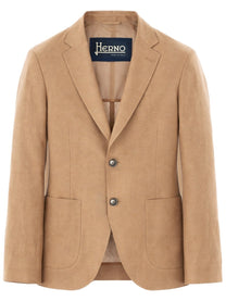 Herno Men's Single Breasted Linen Jacket Brown