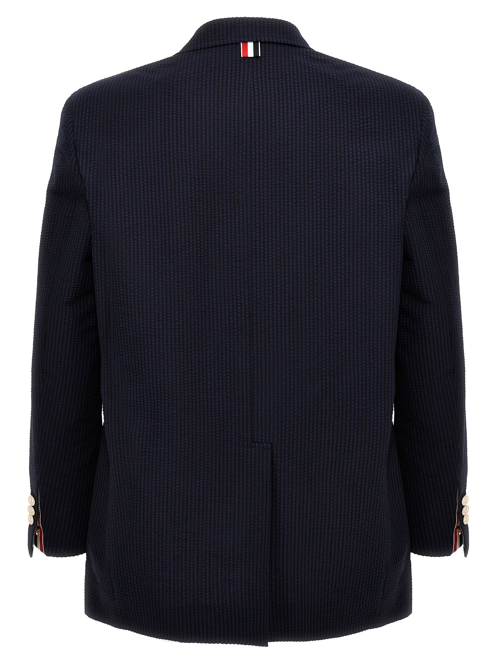 Thom Browne Single Breasted Seersucker Blazer Blue