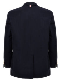 Thom Browne Single Breasted Seersucker Blazer Blue