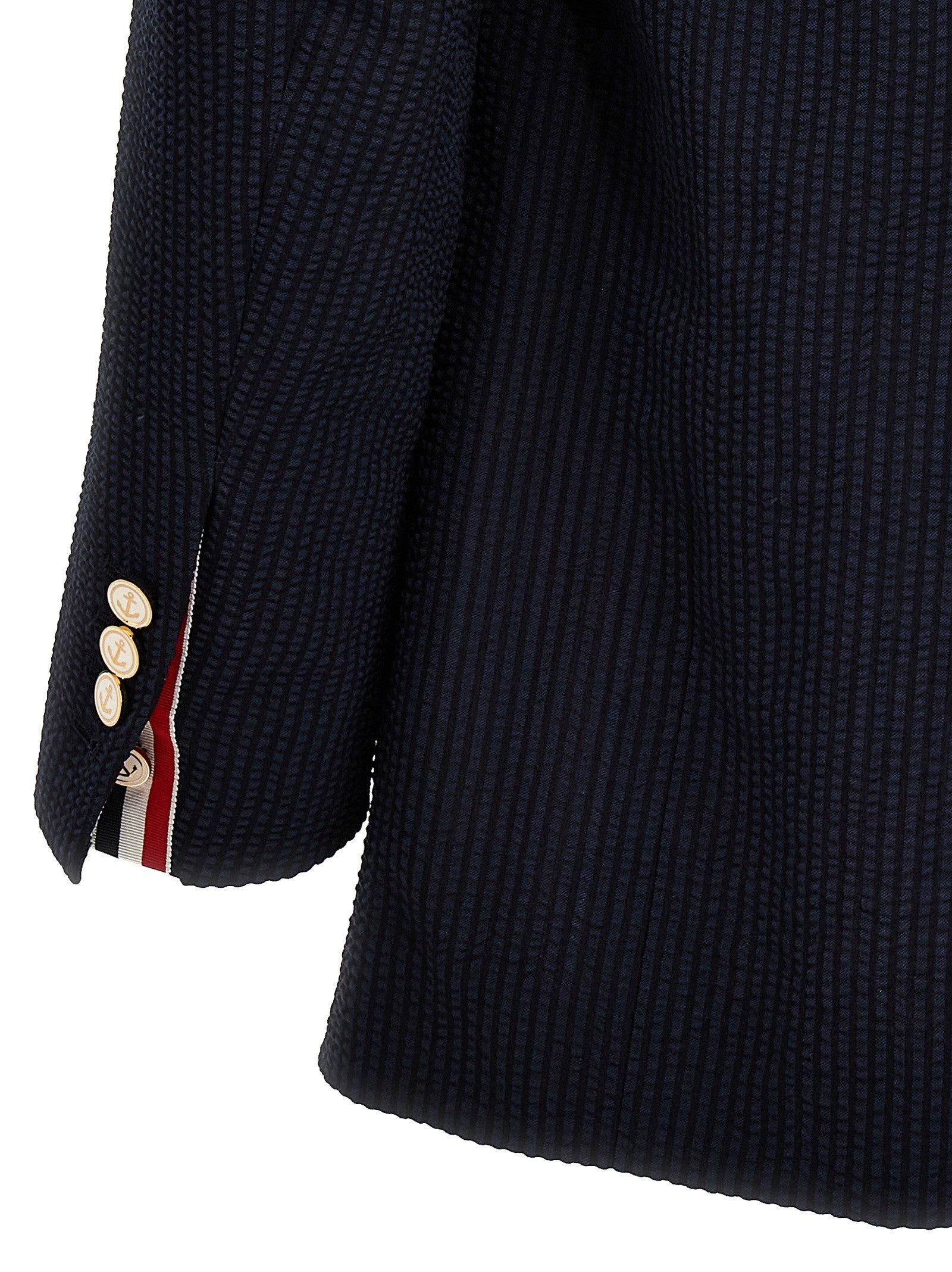 Thom Browne Single Breasted Seersucker Blazer Blue