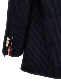 Thom Browne Single Breasted Seersucker Blazer Blue