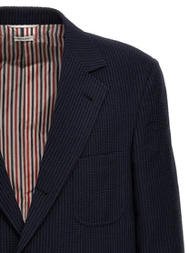 Thom Browne Single Breasted Seersucker Blazer Blue