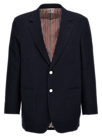 Thom Browne Single Breasted Seersucker Blazer Blue