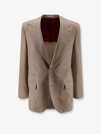 Brunello Cucinelli Men's Single Breasted Wool and Cashmere Blazer Beige