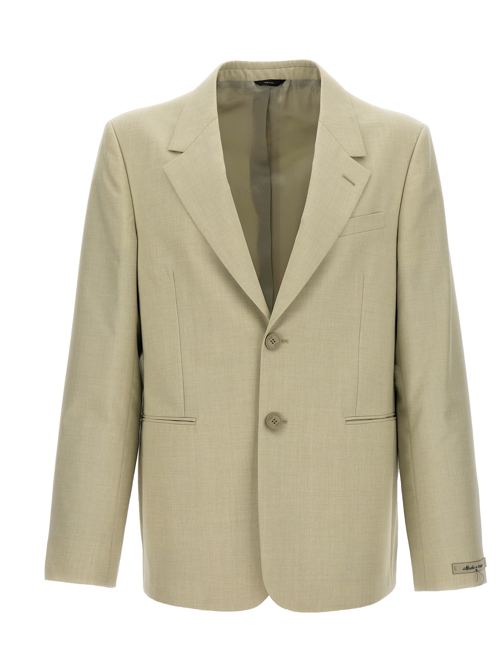 Fendi Single Breasted Wool Blazer Beige