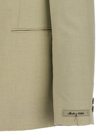 Fendi Single Breasted Wool Blazer Beige
