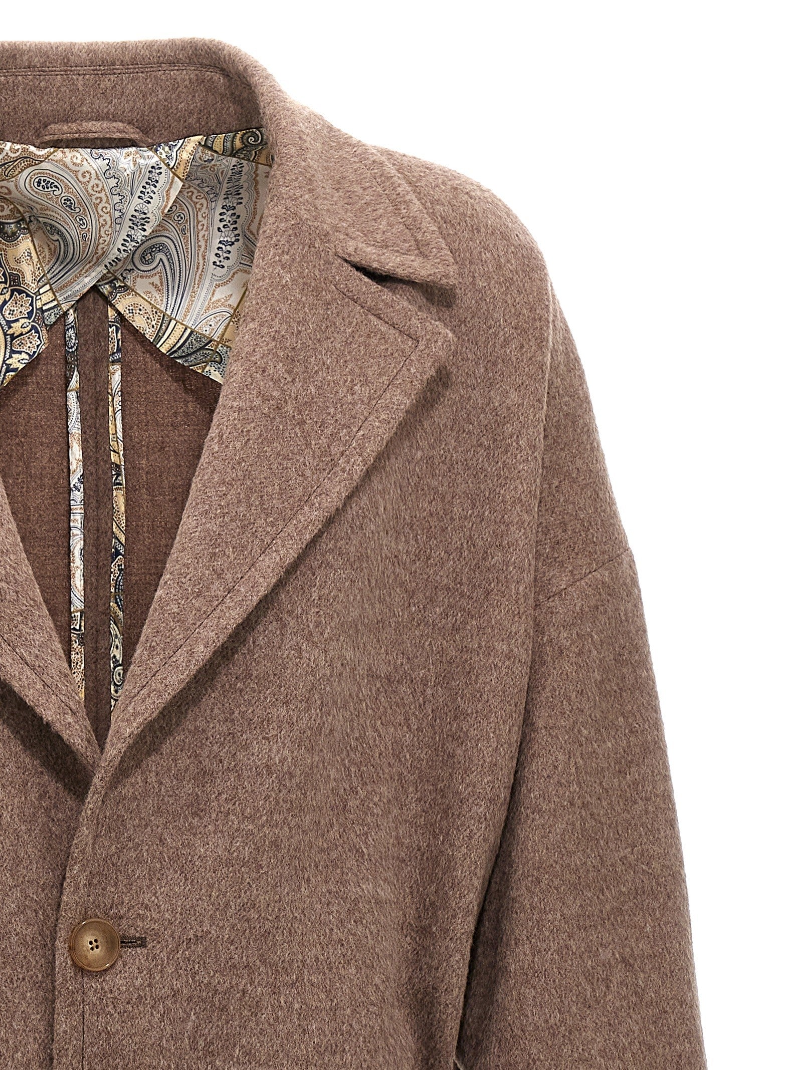 ETRO Single Breasted Wool Coat Beige