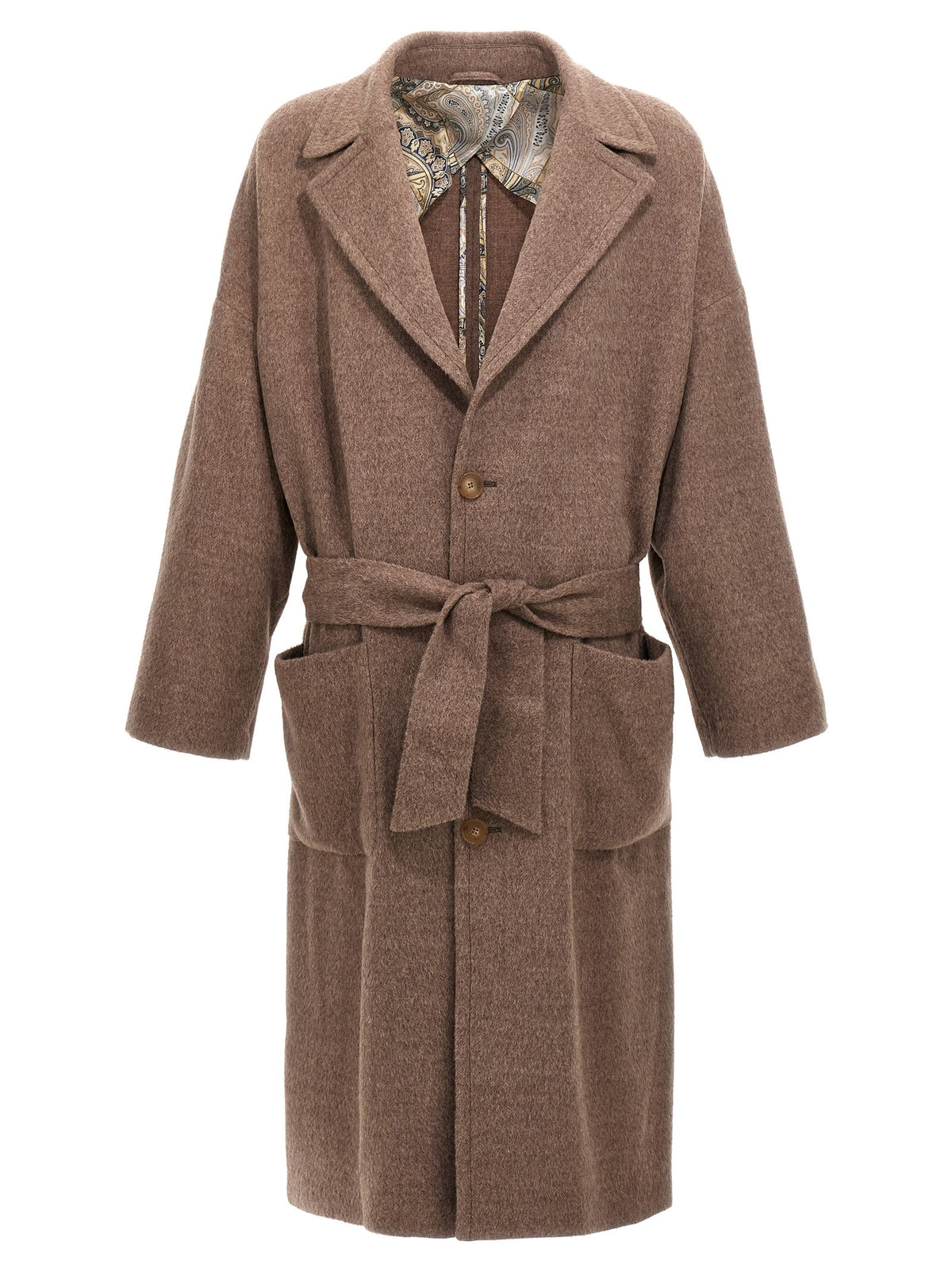 ETRO Single Breasted Wool Coat Beige