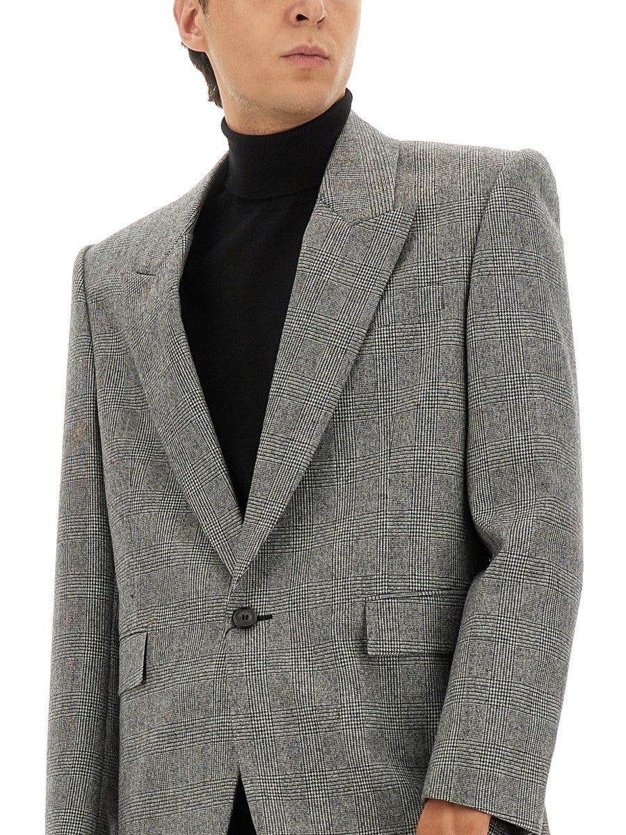 Saint Laurent Men's Single Breasted Wool Flannel Jacket Grey, view 4