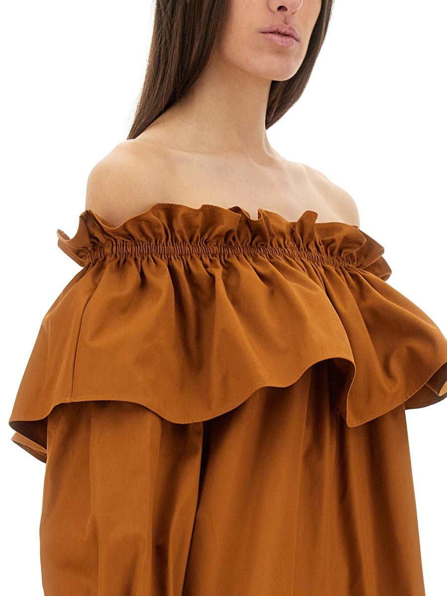 Saint Laurent Women's Sleeve Dress Brown, view 4