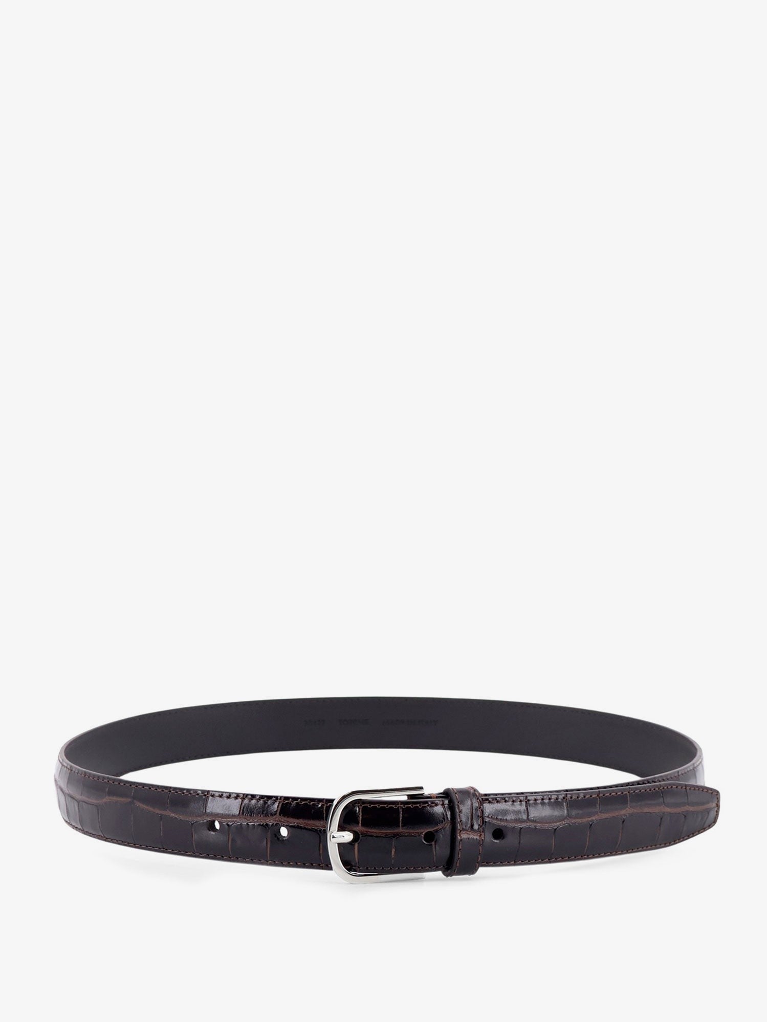 Toteme Women's Slim Croco Embossed Leather Belt Brown